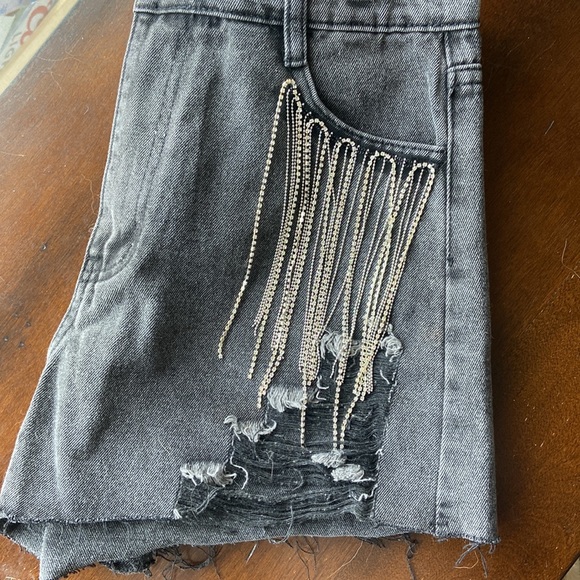 Blue B rhinestone fringe shorts - Picture 3 of 5